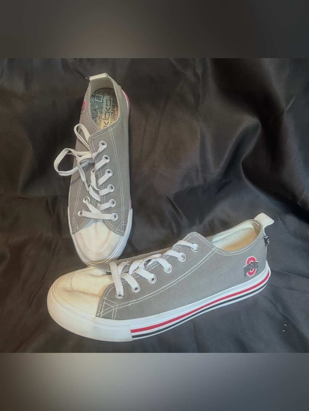 S1097 Gray OHIO STATE Canvas Low-Top Sneakers with Red Accent Logo-Sz Mens 7